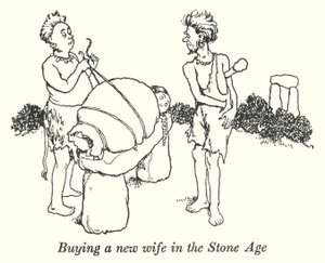 Kjøpe en ny kone i steinalderen (litho) av William Heath Robinson