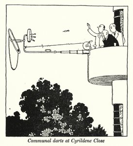 Felles dart på Cyrildene Close (litho) av William Heath Robinson