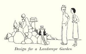 Design for en landskapshage (litho) av William Heath Robinson