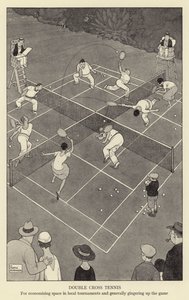 Dobbeltcross-tennis, for å spare plass i lokale turneringer og generelt sette i gang spillet av William Heath Robinson