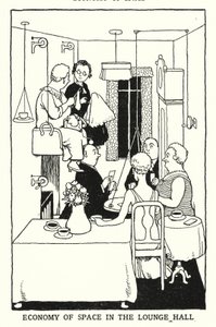 Romøkonomi i Lounge Hall (litho) av William Heath Robinson