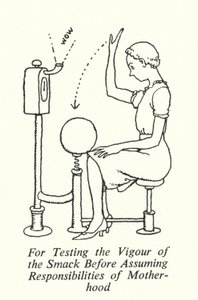 For å teste kraften til smellen før du tar ansvar for morskapet (litho) av William Heath Robinson