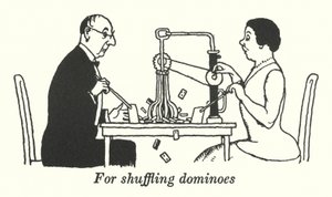 For stokking av dominobrikker (litho) av William Heath Robinson