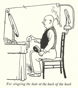 For skjæring av håret på baksiden av hodet (litho) av William Heath Robinson