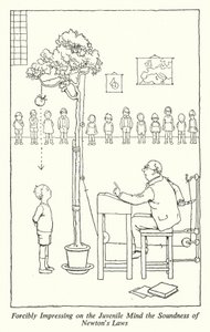 Å med makt imponere det ungdomssinnet fornuftigheten av Newtons lover (litho) av William Heath Robinson