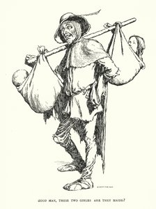 Bra mann, er disse to jentene hushjelper? (litho) av William Heath Robinson