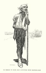 Han så ut til å ha kjempet med mastiffe-hunder (litho) av William Heath Robinson