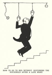 Hvordan gå til sengs uten å forstyrre husholdningen etter en sen kveld (litho) av William Heath Robinson