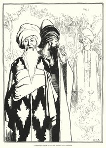 Jeg viste dem over huset og hagen (gravering) av William Heath Robinson