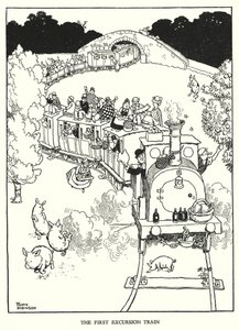 Illustrasjon for Railway Ribaldry av W Heath Robinson (litho) av William Heath Robinson