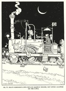 Illustrasjon for Railway Ribaldry av W Heath Robinson (litho) av William Heath Robinson