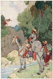 Illustrasjon for The Adventures of Don Quixote (farge litho) av William Heath Robinson