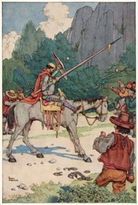 Illustrasjon for The Adventures of Don Quixote (farge litho) av William Heath Robinson
