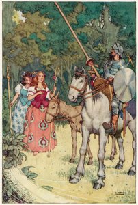 Illustrasjon for The Adventures of Don Quixote (farge litho) av William Heath Robinson