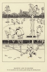 Magnetiske hjelpemidler til skatere, som skal installeres i London-parkene i løpet av skøytesesongen av William Heath Robinson