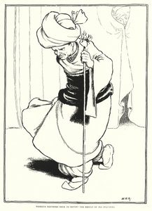 Mesrour skyndte seg tilbake for å rapportere resultatet av sine henvendelser (gravering) av William Heath Robinson