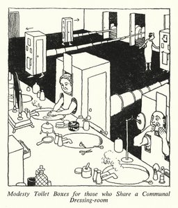 Modesty toalettbokser for de som deler felles omkledningsrom (litho) av William Heath Robinson