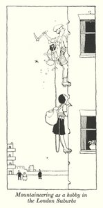 Fjellklatring som hobby i London Suburbs (litho) av William Heath Robinson