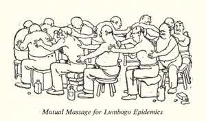 Gjensidig massasje for Lumbago-epidemier (litho) av William Heath Robinson