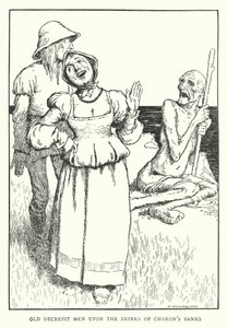 Gamle avfeldige menn på randen av Charons banker (litho) av William Heath Robinson