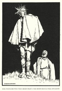 En Fønaser som fryktet at månen skulle falle på jorden (litho) av William Heath Robinson