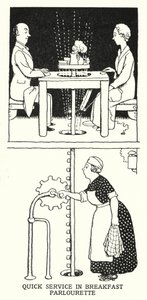 Rask service i frokostsalongen (litho) av William Heath Robinson