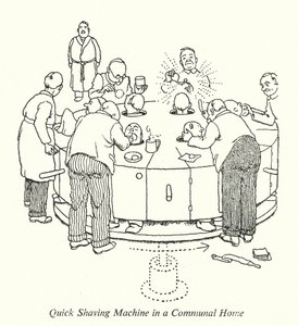 Rask barbermaskin i et felles hjem (litho) av William Heath Robinson
