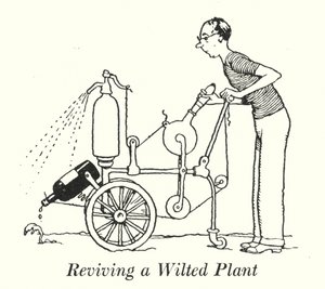Gjenopplive en visnet plante (litho) av William Heath Robinson
