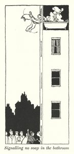 Signaliserer ingen såpe på badet (litho) av William Heath Robinson