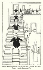Enkle forholdsregler for å spare slitasje på trappeteppet når det er i konstant bruk (litho) av William Heath Robinson
