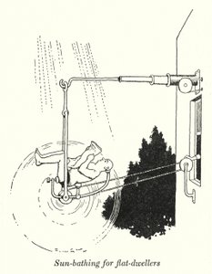 Solbading for leilighetsbeboere (litho) av William Heath Robinson