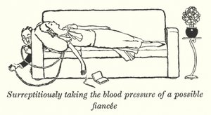 Tar i det skjulte blodtrykket til en mulig forlovede (litho) av William Heath Robinson