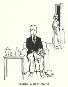 Tester en ny forlovede (litho) av William Heath Robinson