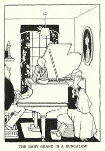 The Baby Grand i en bungalow (litho) av William Heath Robinson
