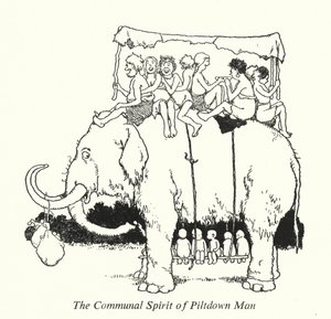 Piltdown Mans fellesånd (litho) av William Heath Robinson
