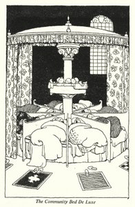 The Community Bed De Luxe (litho) av William Heath Robinson