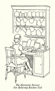 Den harmoniske kommoden for å lindre kjøkkenslit (litho) av William Heath Robinson