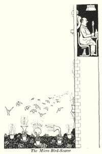 The Micro Bird-scarer (litho) av William Heath Robinson