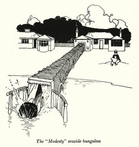 Bungalowen "Modesty" ved sjøen (litho) av William Heath Robinson