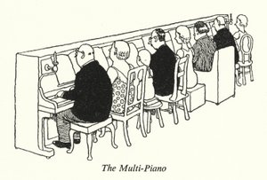 Multi-pianoet (litho) av William Heath Robinson