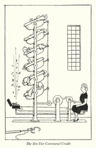 Seks-lags felles vugge (litho) av William Heath Robinson