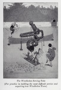 Wimbledon Serving Tube, for øvelse i å takle den vanskeligste tjenesten og skaffe ekte Wimbledon Form (litho) av William Heath Robinson