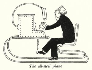 Pianoet i helt stål (litho) av William Heath Robinson