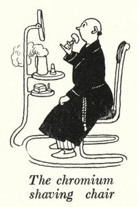 Barberstolen i krom (litho) av William Heath Robinson