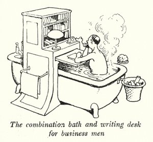 Kombinasjonen av badekar og skrivebord for forretningsmenn (litho) av William Heath Robinson