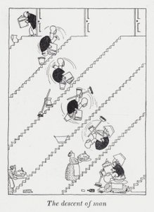 Menneskets nedstigning (litho) av William Heath Robinson