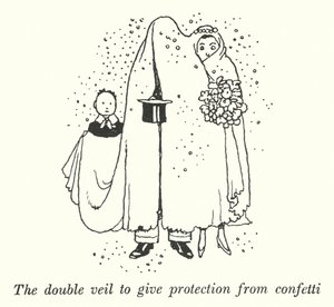 Det doble sløret for å gi beskyttelse mot konfetti (litho) av William Heath Robinson