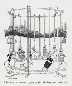 Det nye overheadsystemet for skøyter på tynn is (litho) av William Heath Robinson
