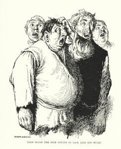 Så begynte de stakkars skurkene å gape som gamle muldyr (litho) av William Heath Robinson