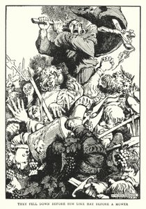 De falt ned foran ham som høy foran en klipper (litho) av William Heath Robinson